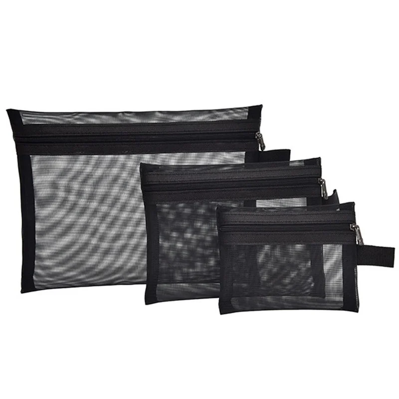 

Ladies Black Zipper Toiletry Bag Storage Bag Multifunctional Travel Bag Transparent Mesh Cosmetic Bag Small Portable Hand Carry