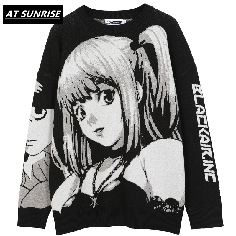 

Mens Hip Hop Streetwear Harajuku Sweater Vintage Retro Japanese Style Anime Girl Knitted Sweater 2020 Autumn Cotton Pullover