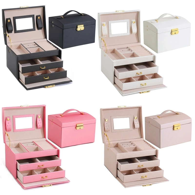 

2022 New Large Jewelry Box Organizer Functional Huge Lockable Leather Jewelry Storage Case for Women Girls Ring Necklace Earring