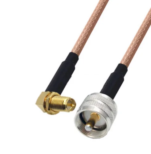 

RG400 Cable RP-SMA Female Right Angle to UHF PL259 Male Double Shielded Copper Braid Coax Low Loss Jumper Cable