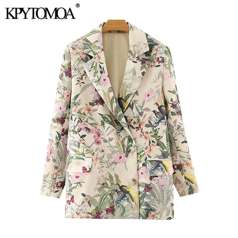 

KPYTOMOA Women 2020 Fashion Office Wear Floral Print Blazer Coat Vintage Long Sleeve Pockets Female Outerwear Chic Tops