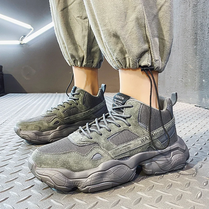 

Кроссовки мужские на шнуровке, Вулканизированная подошва, высокие дышащие, Спортивная повседневная обувь на толстой подошве