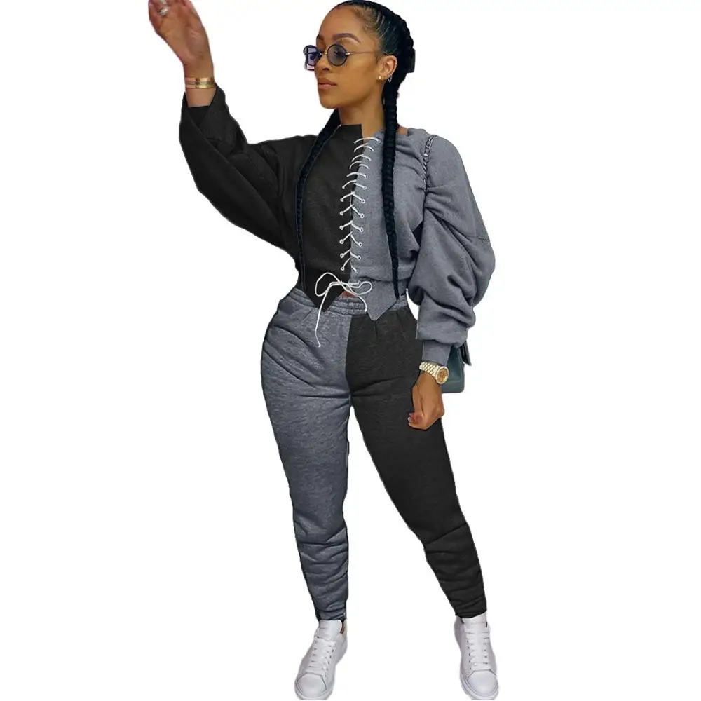 

Hot style women sexy two-piece sets+Fashion sexy hoodie fabric diagonal two-piece suit