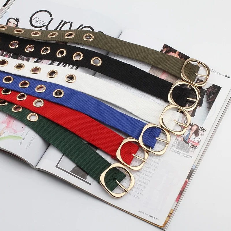 

Women's Belts Popular Street Fashion Harajuku Accessories Canvas Belts Hollow Out Male and Female All-match Jeans Waistband