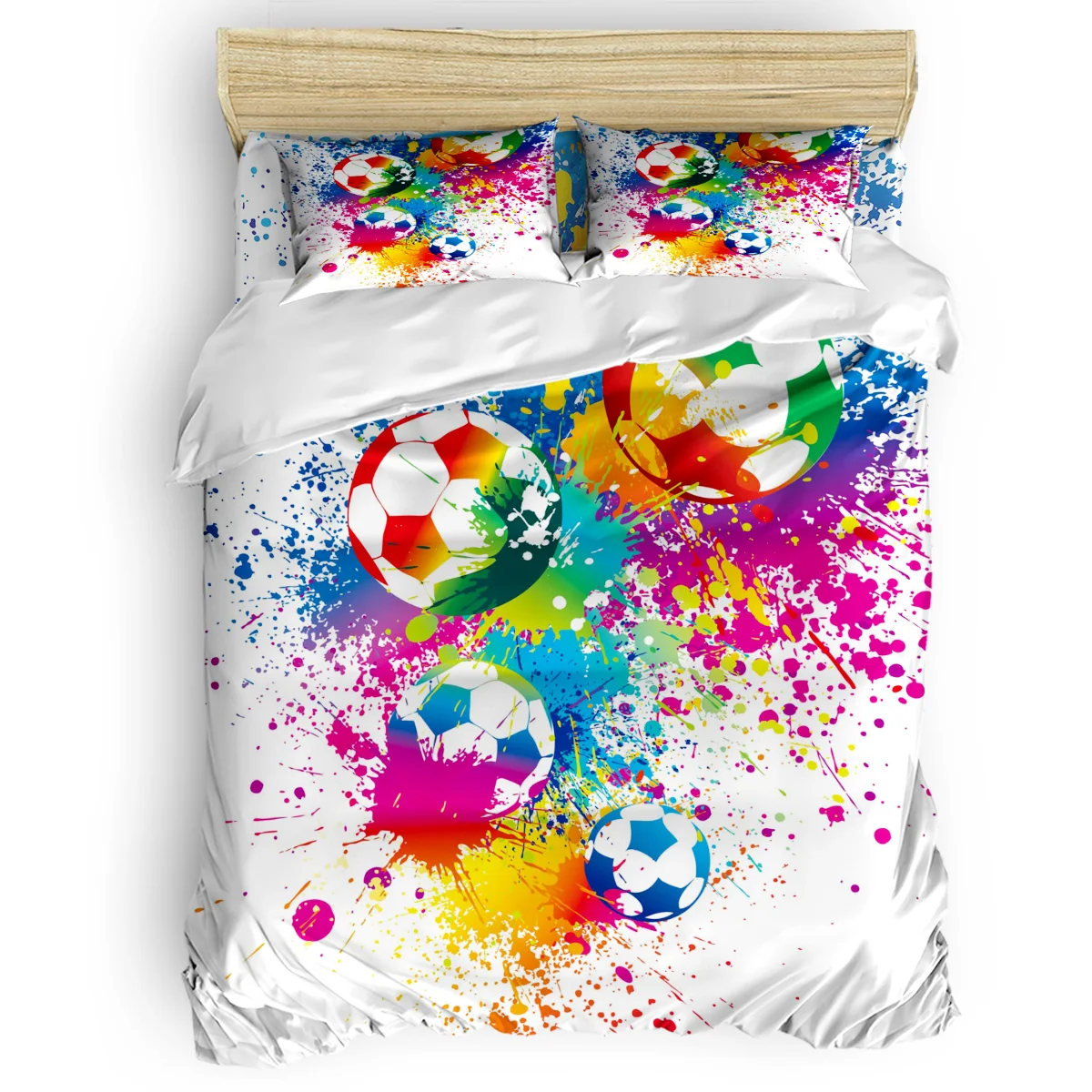 Семейный комплект постельного белья красочный с рисунком в виде футбола