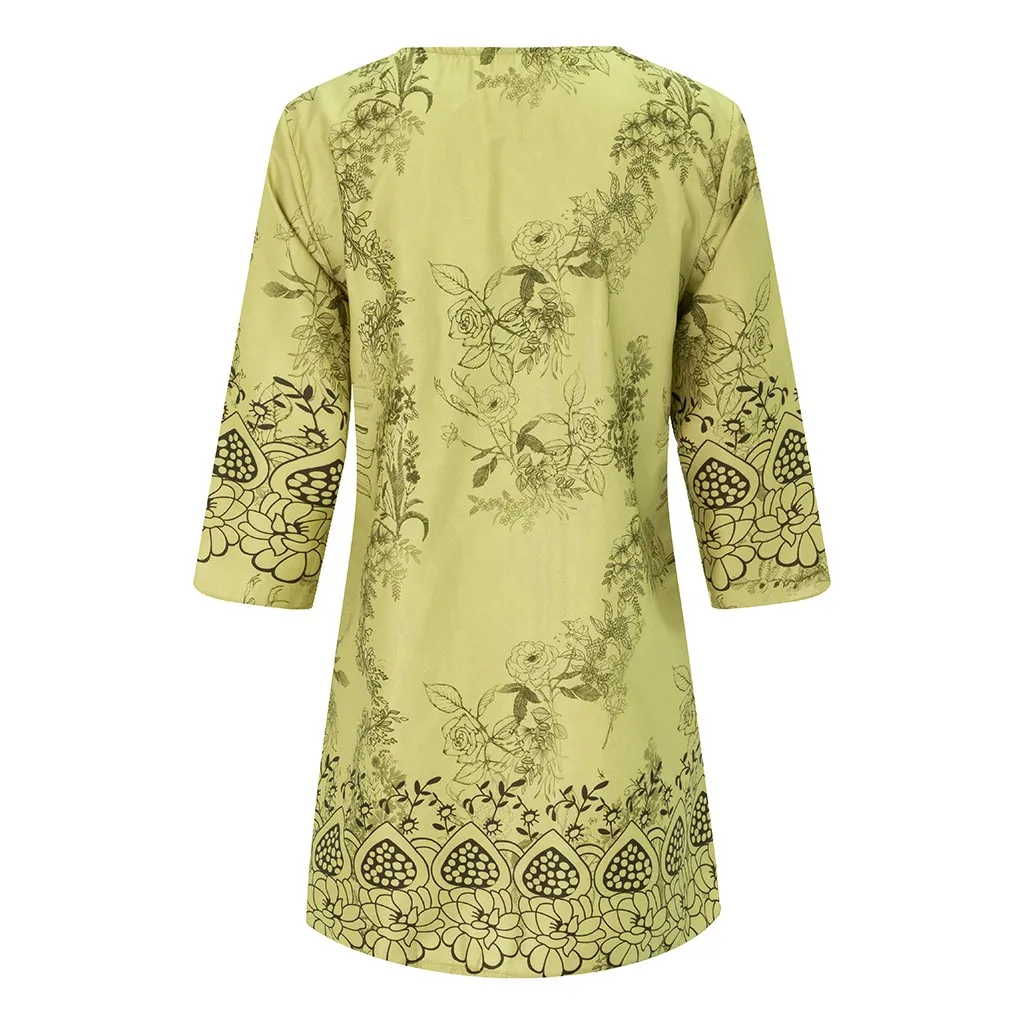 

CHAMSGEND fashion woman blouses 2020 Polyester tunic women's Three Quarter Sleeve Button Print Casual Popular Blouse Tops(S-5XL)