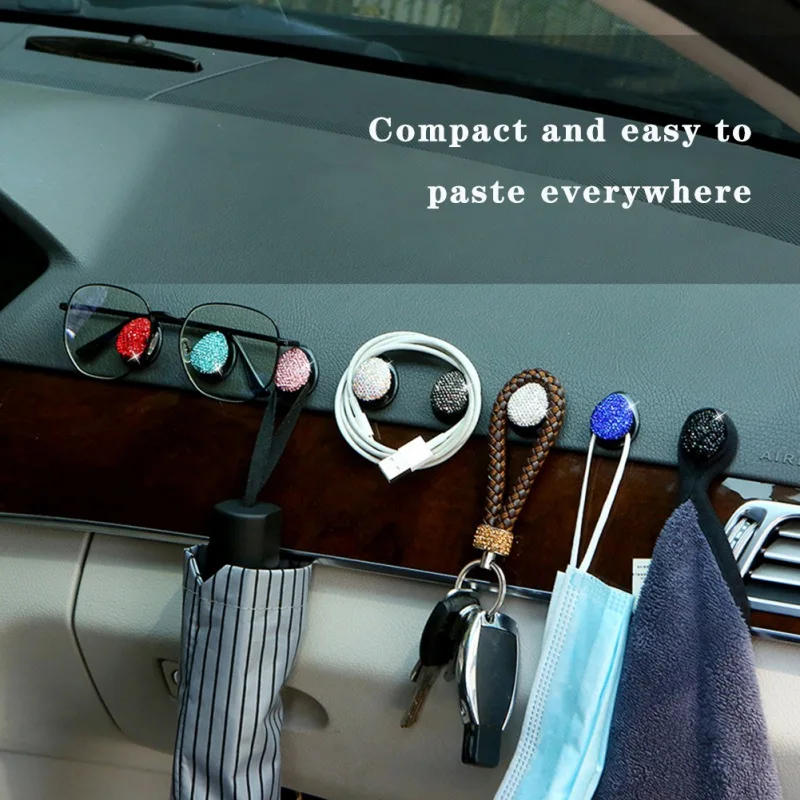 

Car Invisible Small Hook Inlaid With Diamond Car Seat Hook Creative Cute Full Drill Car Interior Adhesive Small Hook