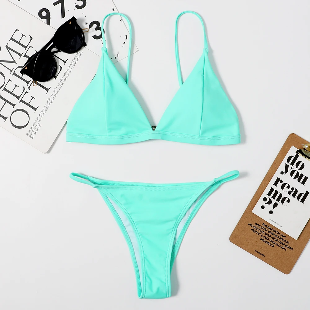 

Sexy Bikinis Solid Push Up Bikini 2019 Hot Sale Padded Bra Button Low Waist Thong Swimsuit Swimwear Women Biquini XL