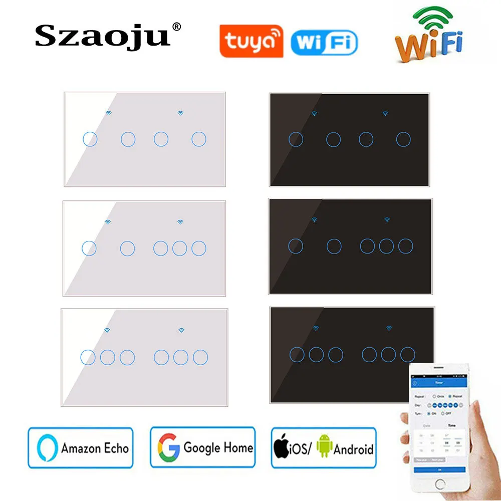 

Szaoju Wall Touch Switch Smart Light Switch No Neutral Wire Required WIFI Tuya Smart Life Home Support Alexa Google Home