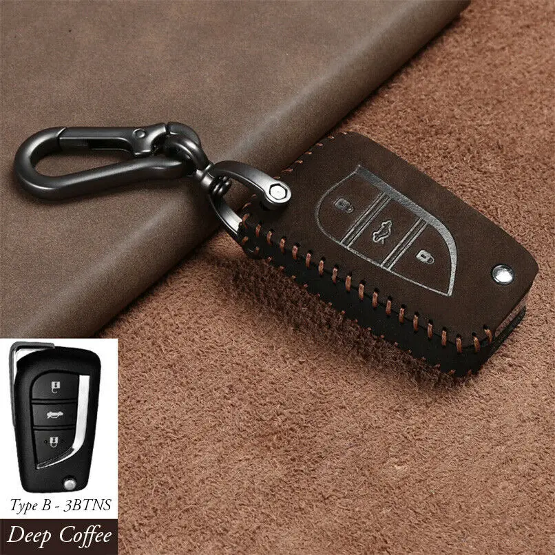 

1Pcs Suede Style Leather Car Key Case Cover Key Holder With Keychain For 2018-up Toyota Camry Flip Blade Key
