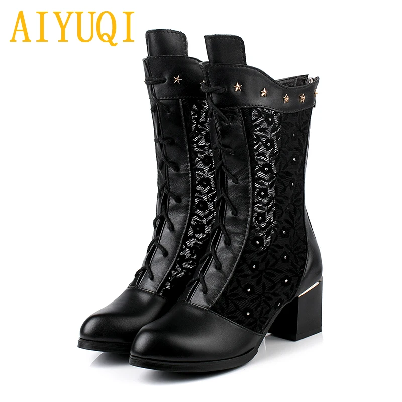

AIYUQI/женские летние ботинки; Новинка 2022 года; Сезон весна; Женские сетчатые ботинки из натуральной кожи; Модная женская обувь на высоком кабл...