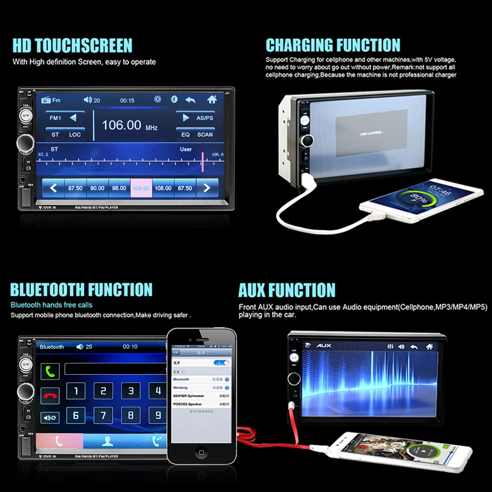 Автомагнитола Podofo мультимедийный плеер на Android с камерой функцией Mirrorlink MP5 Bluetooth
