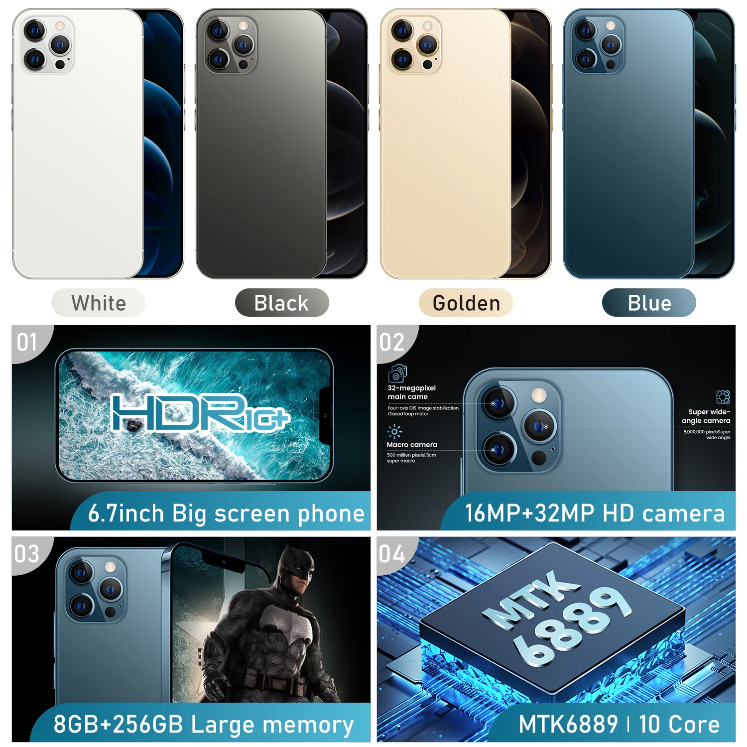 Tel&eacute;fono Inteligente I12Pro versi&oacute;n Global, Smartphone de 6,7 pulgadas, 12GB y 512GB, MTK6889 Deca Core, Dual SIM, 6800mAh, 16 + 32MP-1