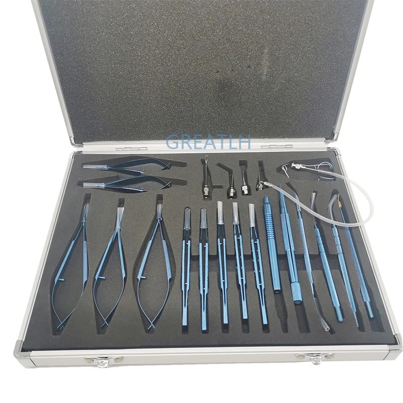 21PCS titanium alloy ophthalmic Eye Micro Cataract Set ophtalmic forceps Scissors Needle Holder