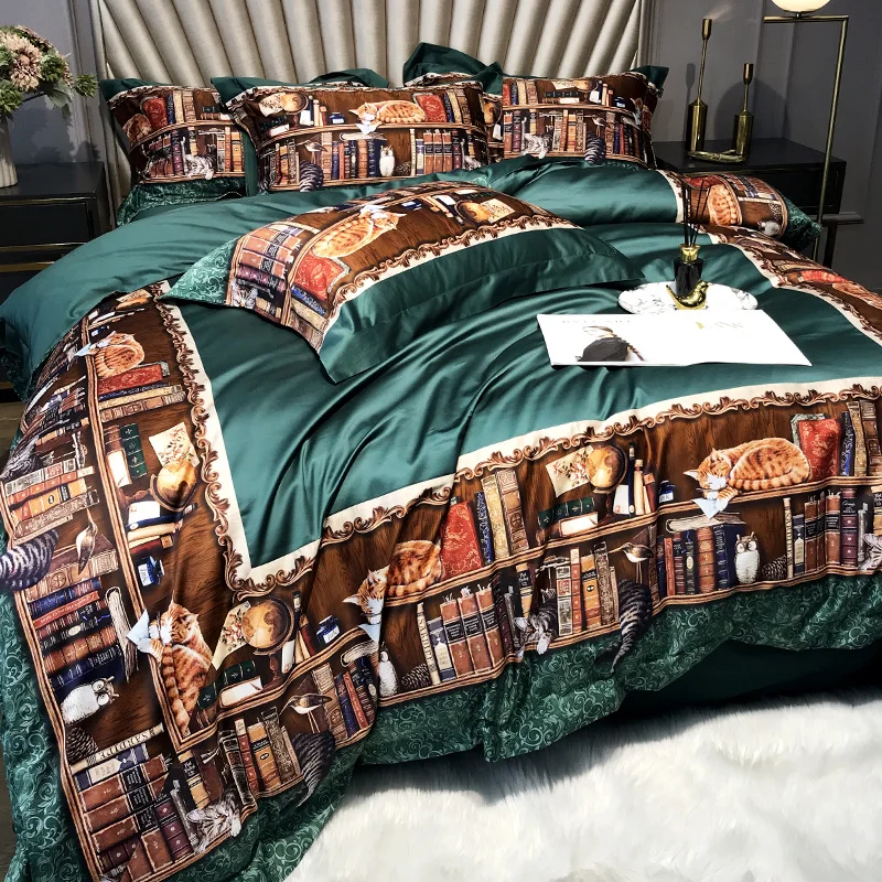 4 шт. Комплект постельного белья с цифровым принтом из египетского