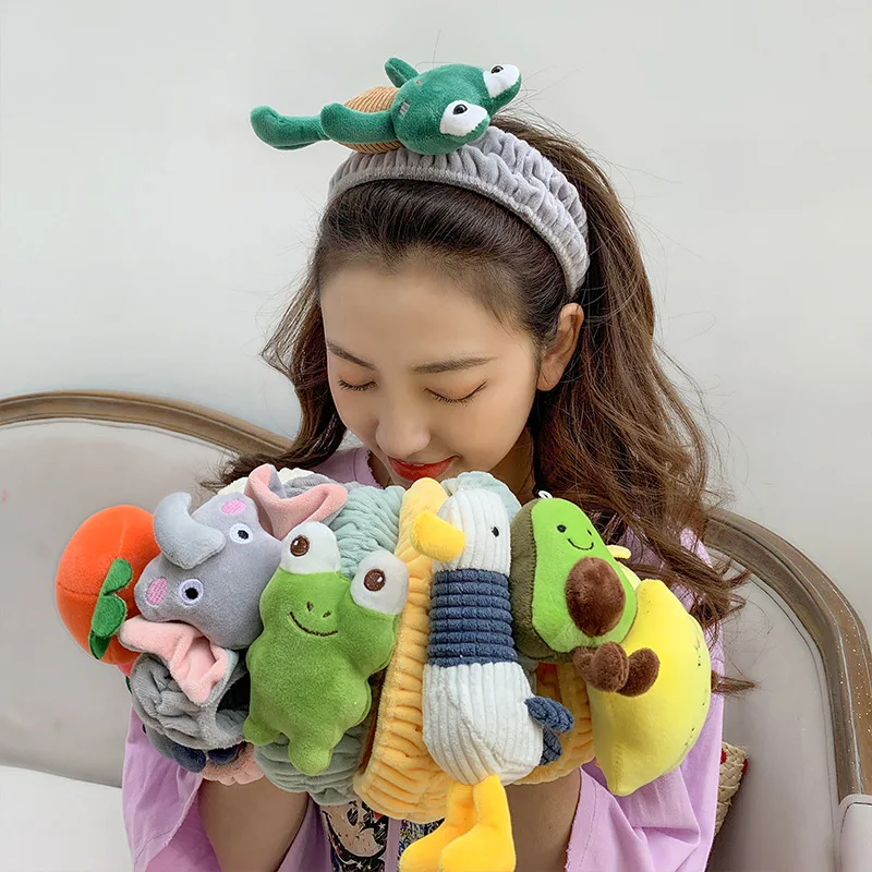 

Cartoon Coral Fleece Headband Plush Fruit Animals Hair Ribbon Washing Face Makeup Hair Band Female Elastic Hairbands Accessory