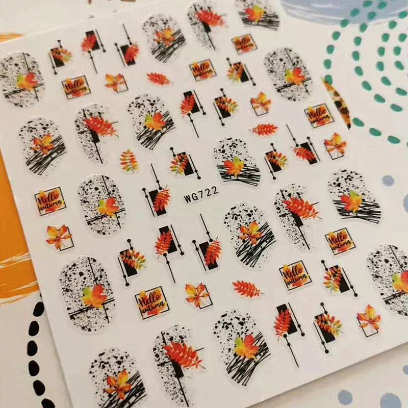 

Новейший дизайн листьев, 3D самоклеящийся клей для задней панели, DIY Переводные украшения, инструменты, наклейки для ногтей WG722