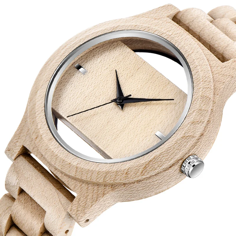 

New Style Hollow Dial Men Women Natural Wood Watch With Full Wooden Bamboo Bangle Quartz Wristwatch Novel Handmade Clock