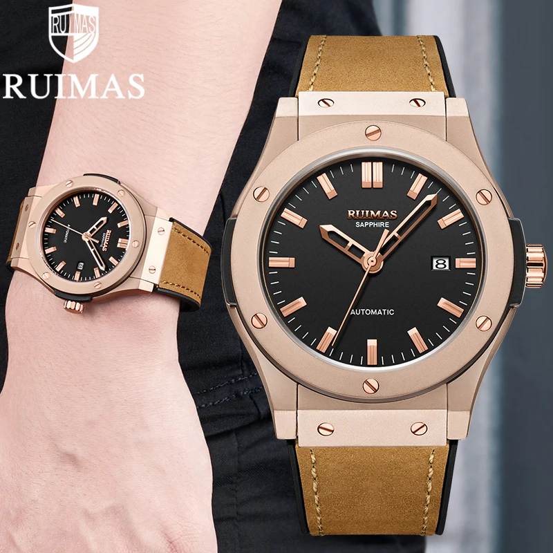 Мужские часы бренда Ruimas Роскошные автоматические механические роскошные