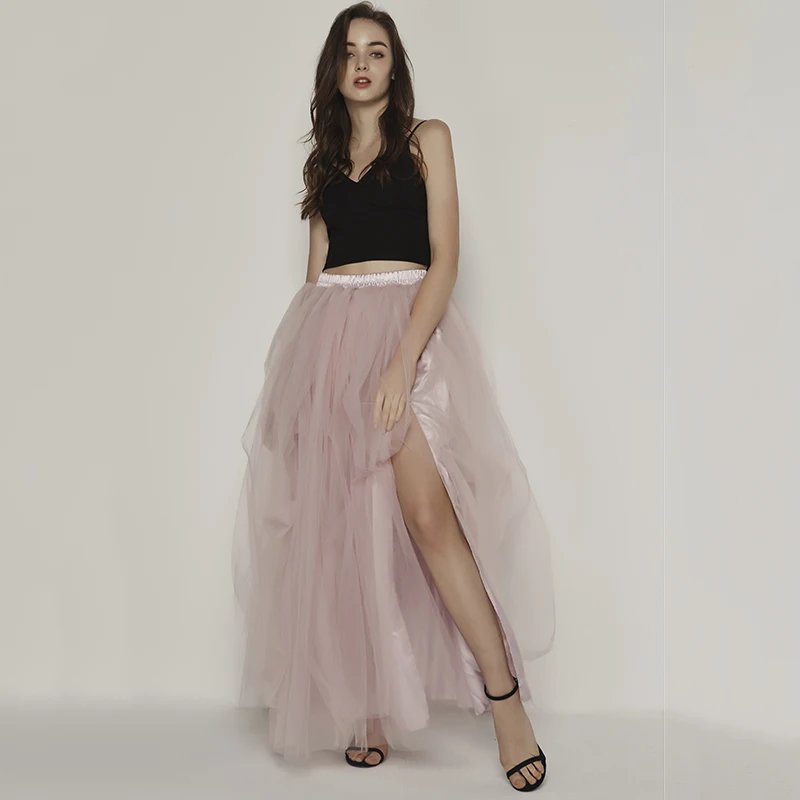 

110cm Wedding Planning Women's Black Tulle Special Occasion Skirt Sexy Split Irregular Tulle Skirts Women's Clothing