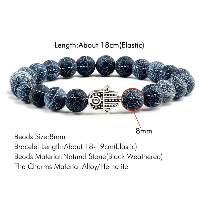 Мужской браслет с натуральным камнем черный из бисера гематит крест Сова Лев