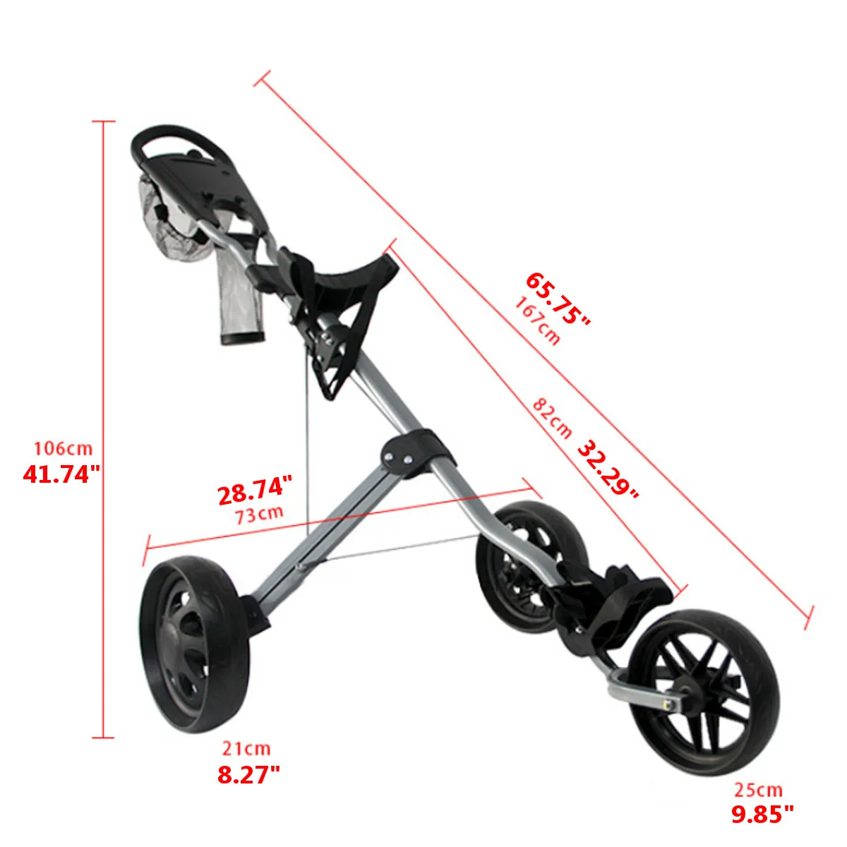 

Foldable Professional Golf Three Wheeled Trolley Golf Push Bag Cart Outdoor Sports Golf Pitch Tool with Umbrella and Tee Holder