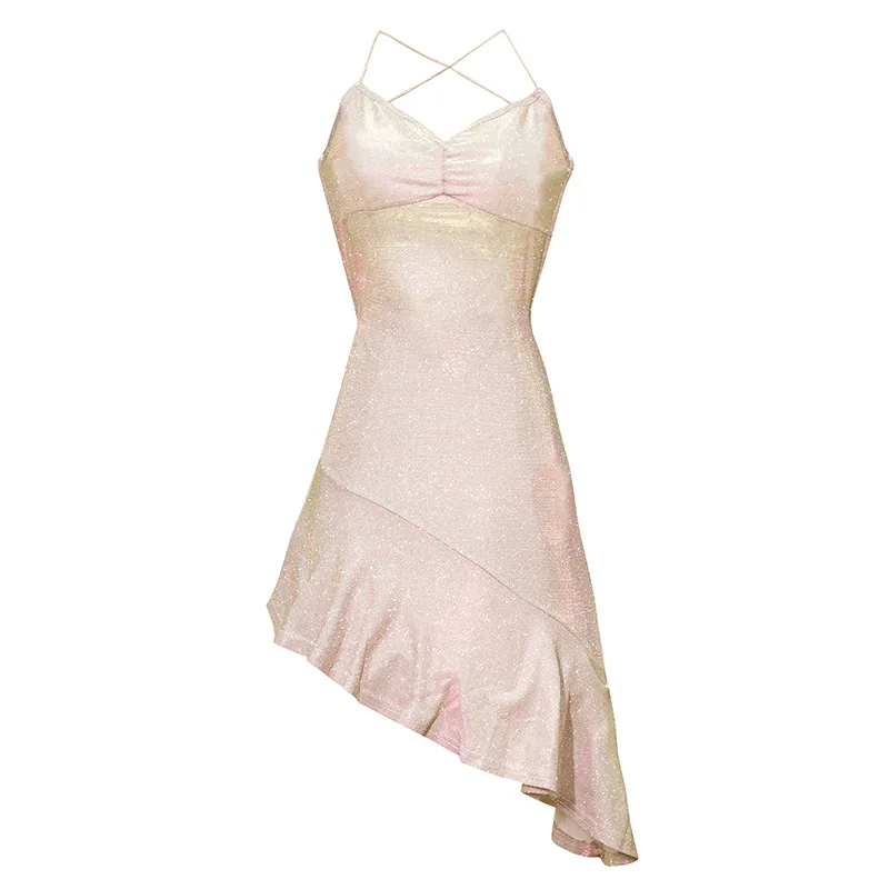 

2020 Summer Women dresses New Mermaid Princess Fine Flash V-neck Sexy Halter Halter Skirt Irregular Dress