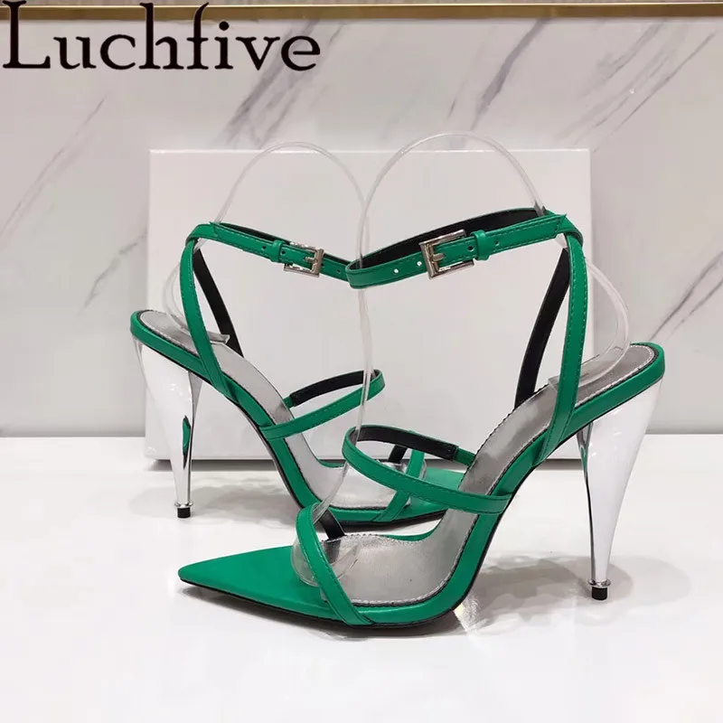 

Open Toe High Heels Party Shoes One Belt Sandals Women Ankle Buckle Strap Outwear Green Zapatos De Mujer