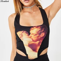 bomblook 2021 lovers printing square collar sleeveless midriff crop tops summer women casual sexy wild streetwears club tops