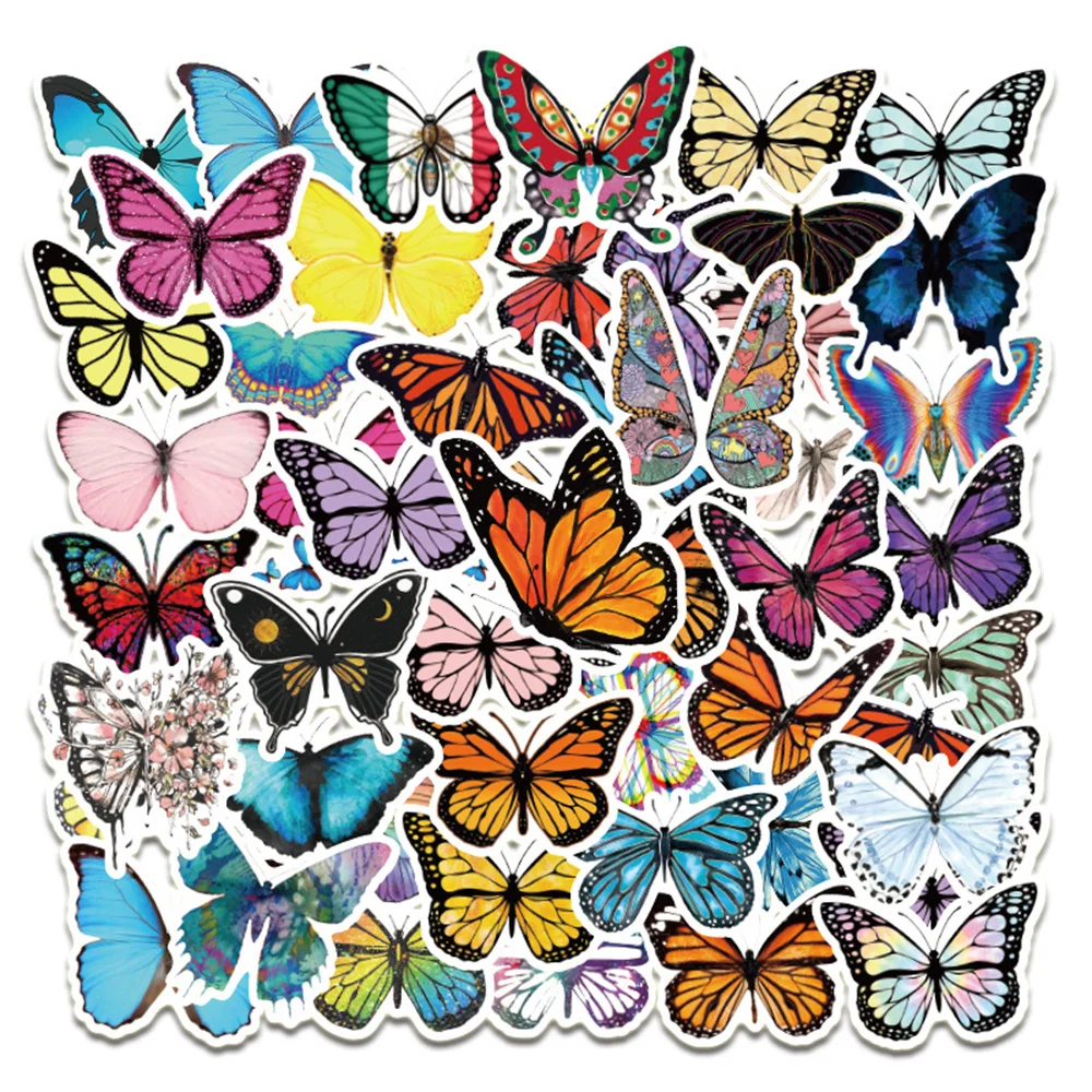 

10/30/50PCS Non Infringing Cartoon Color Butterfly Graffiti Sticker Trunk Laptop Refrigerator WaterCupWaterproofStickerWholesale