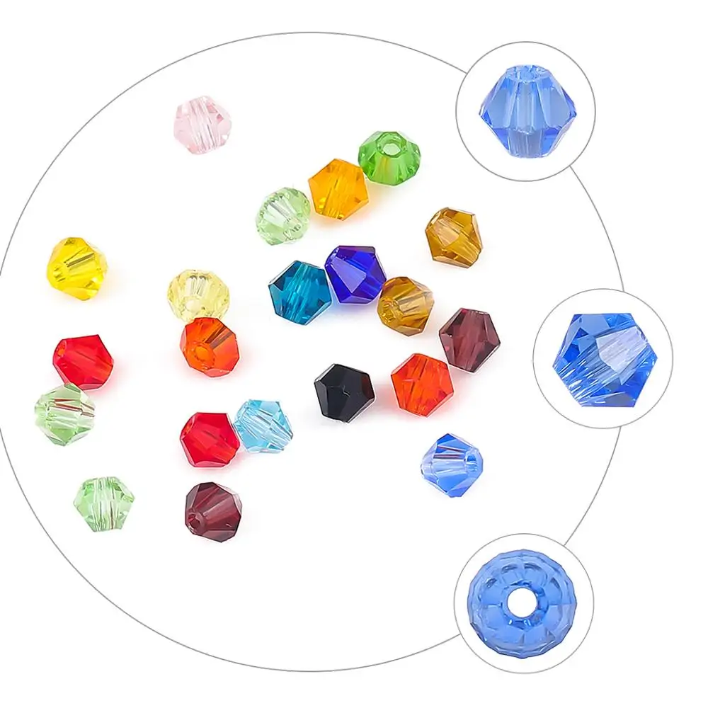 

600pcs 4mm Glass Bicone Beads Faceted Austria Crystal Beads Set Lobster Clasp Beading Cord for DIY Jewelry Making Kit Embroidery