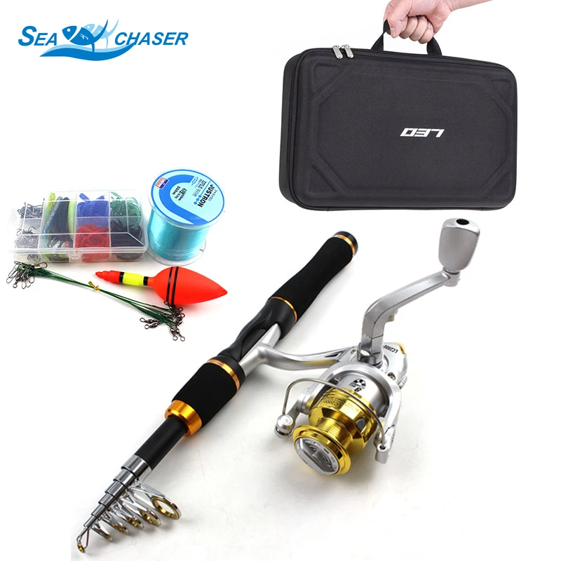 

High Quality 1.65M carbon rod Fishing Tackle Set Spinning Casting rod and Reels Hook Lures Portable bag lure fishing