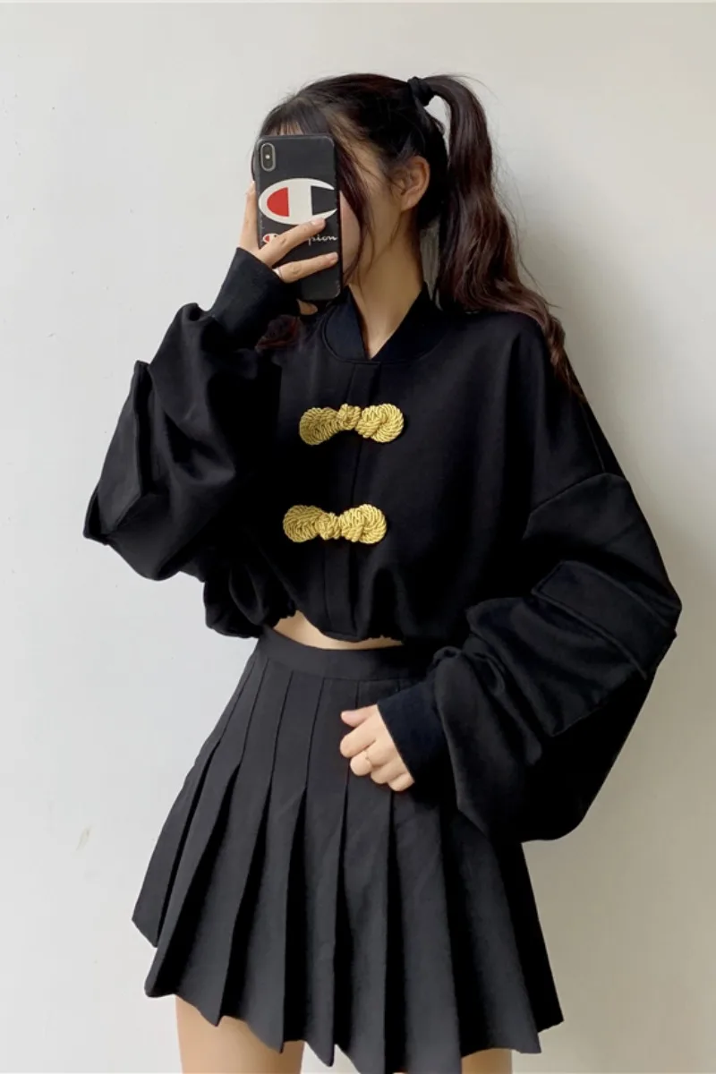 Осенняя Женская свободная толстовка с длинными рукавами в стиле ретро милые