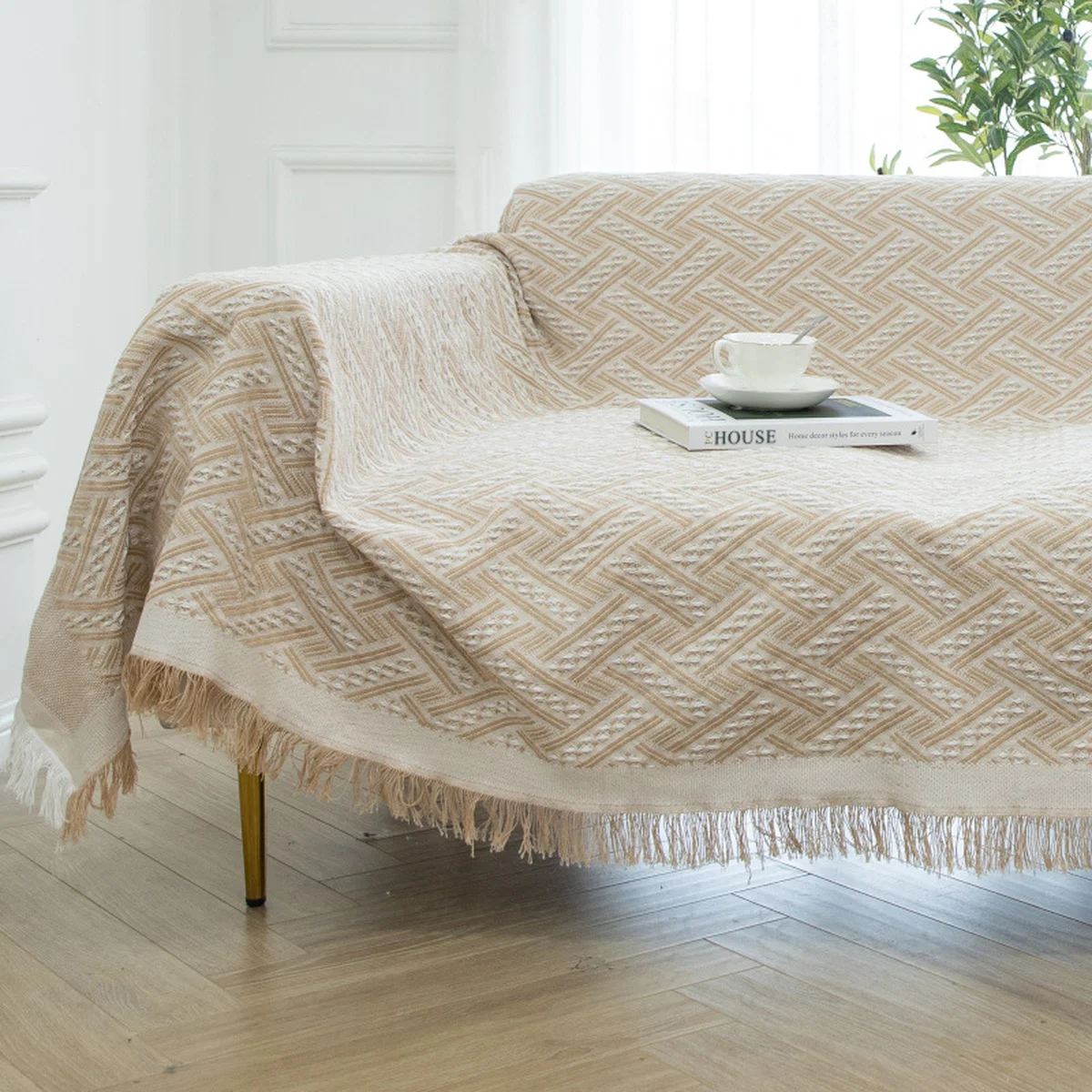 

Simple Style Sofa Blanket Knitted Cotton Woven Soft Comfortable Tassel Sofa Cover Home Decoration Four Seasons General