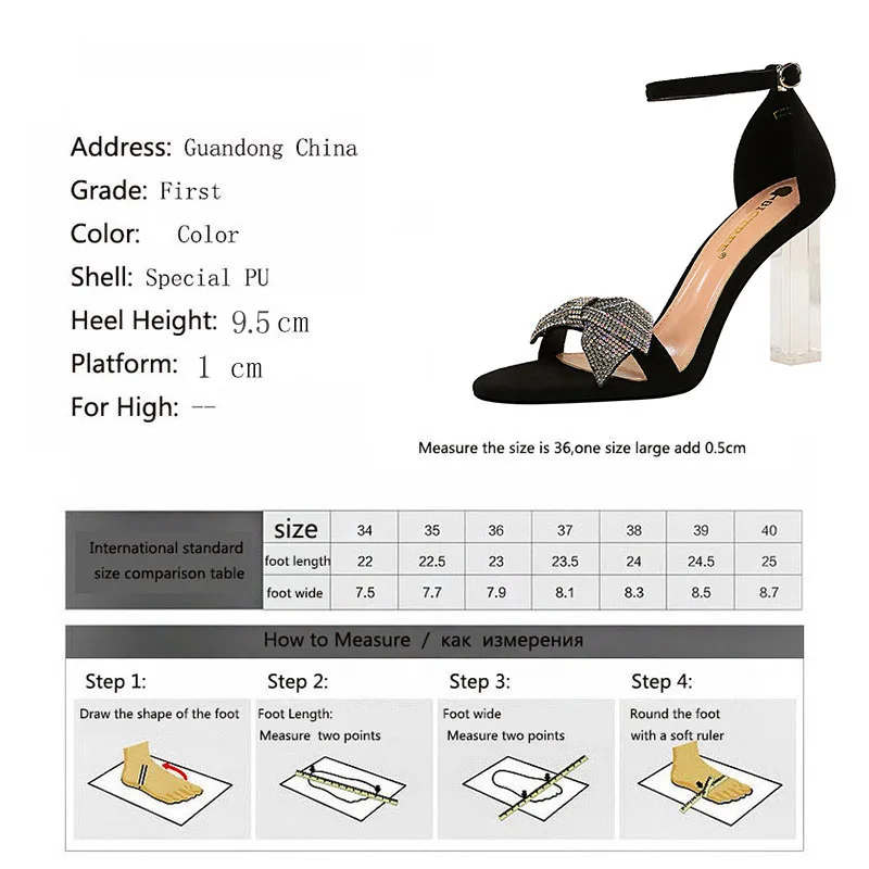 

Meriahzheng Fashion Summer Party Women's Shoes Transparent Heel Open Toe Suede Word with Rhinestone Bow High Heel Sandals DS