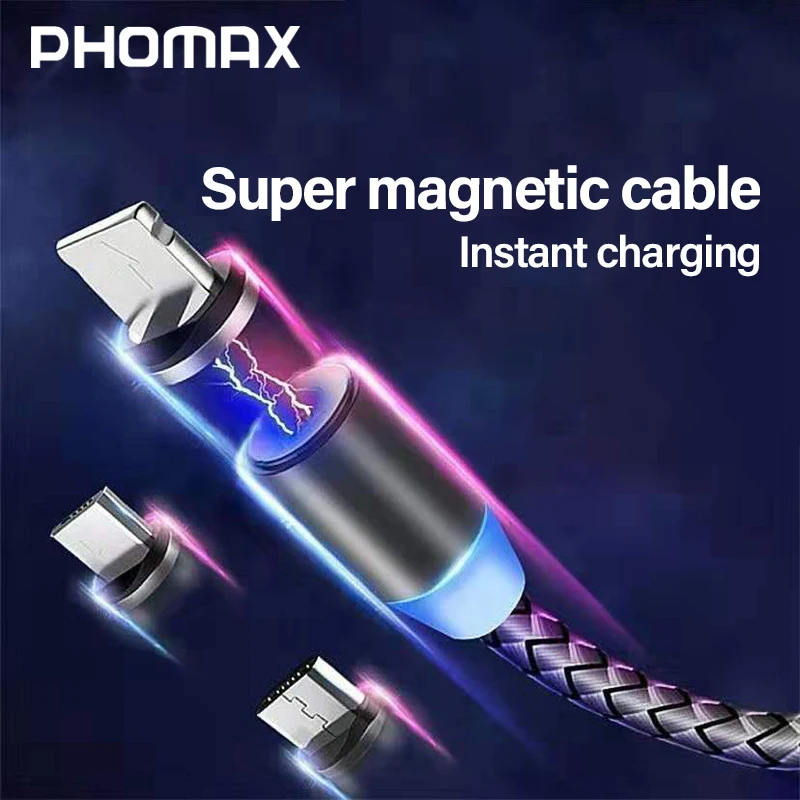 PHOMAX USB Магнитный кабель 3 в 1 для iPhone X Xs Xr и usb type C Android нейлоновая оплетка samsung S9 Xiaomi