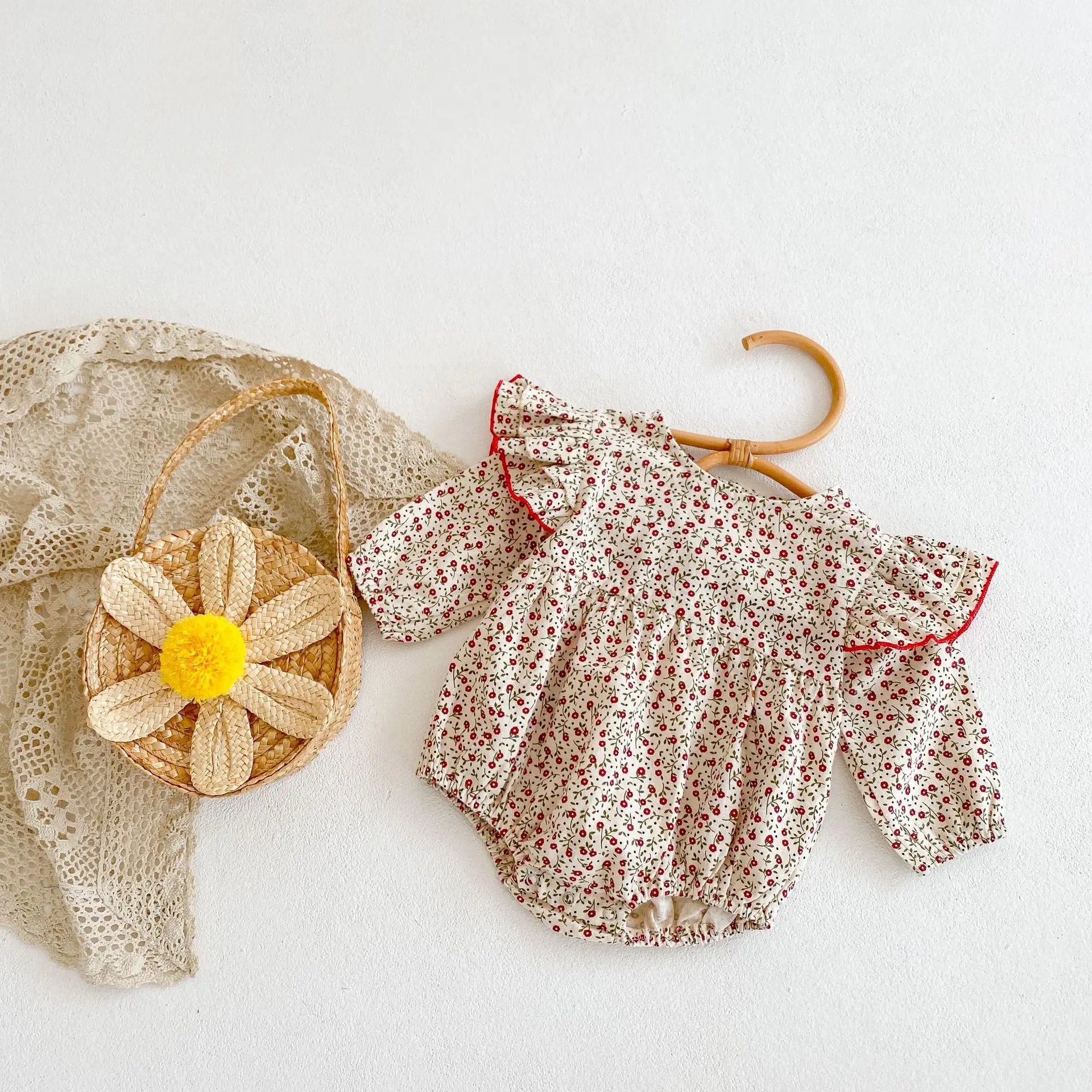 

2022 детский комбинезон, Комбинезоны для маленьких девочек, комбинезон с длинными рукавами и летающим рукавом, комбинезон для новорожденных, ...