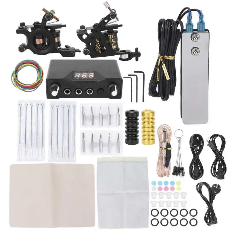 

Tattoo Kit Rotary Tattoo Kit Dual Coil Tattoo Tattoo Machine Tattoo Needle Practice Skin Pigment Cup Set 90‑250V Pen Kits