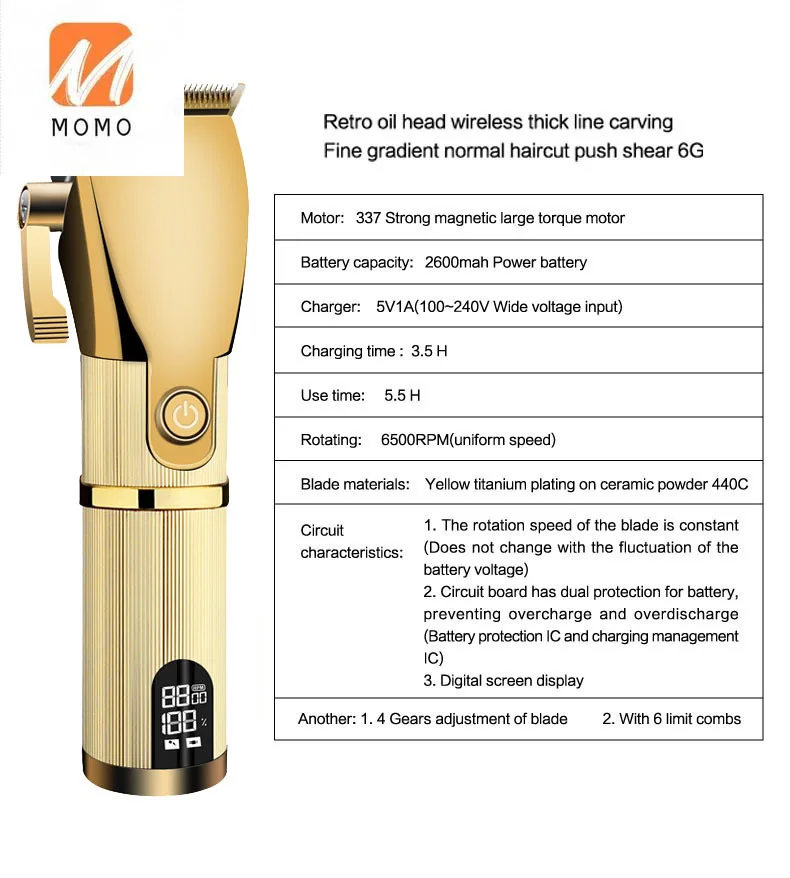 

Professional Cordless LCD display Haircut Kit Rechargeable 2500mAh Beard Trimmer professional hair trimmers for men