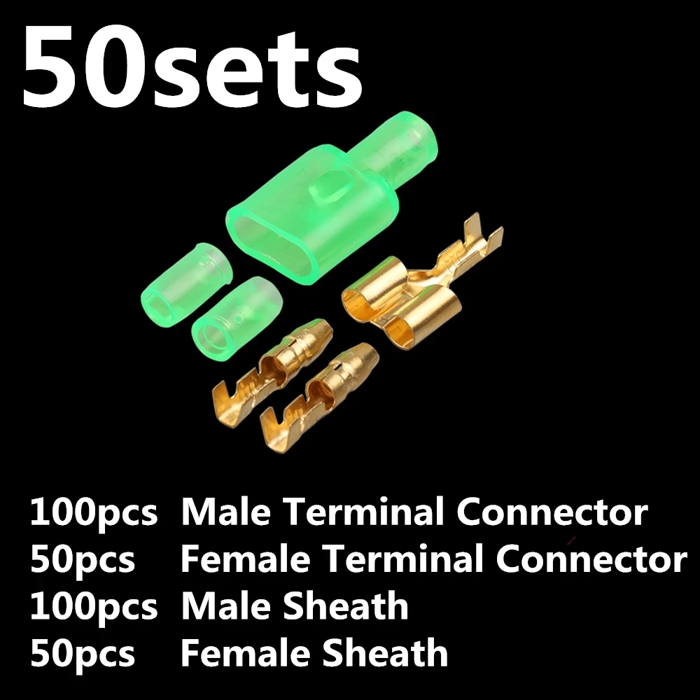 50sets 10/20/50 комплекты 4,0 пуля терминал Автомобильный Электрический провод разъем диаметр 4 мм штекер+ женский 1: 2 зеленый - Цвет: 50sets