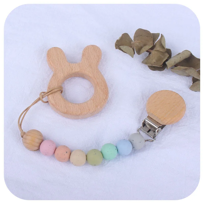 Cadena de chupete de silicona sin BPA, portachupetes con pinza, cadenas de chupete, juguetes de dentici&oacute;n para beb&eacute;, regalos para morder, Color s&oacute;lido-1