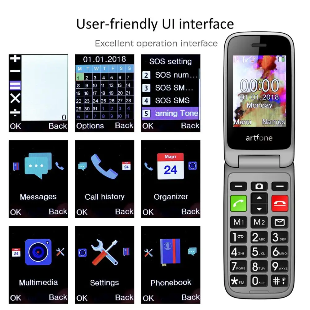 Artfone flip Big Button мобильный телефон для пожилых людей, разблокированный телефон для пожилых людей с кнопкой SOS, аккумулятор 1400 мАч от AliExpress RU&CIS NEW