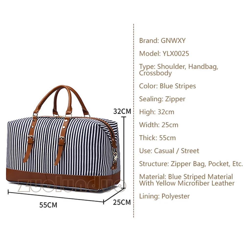 GNWXY Canvas Retro Simple Stripe High Capacity Travel Bag Weekend Overnight Bag Multifunctional Casual Handbag Dropshipping