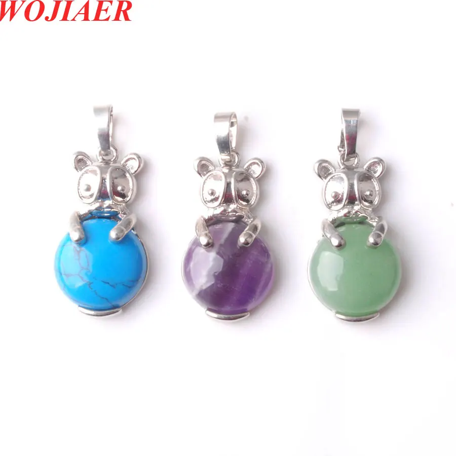 

WOJIAER Cute Animal The Rabbit Natural Stone Necklace Pendant Opal Tigers Eye for Girl Round Beads Reiki Dangle Jewelry PBN802