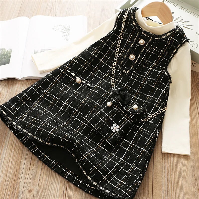 Комплект для девочек из топа жилета платья и сумки Повседневный осень 2019 | Мать