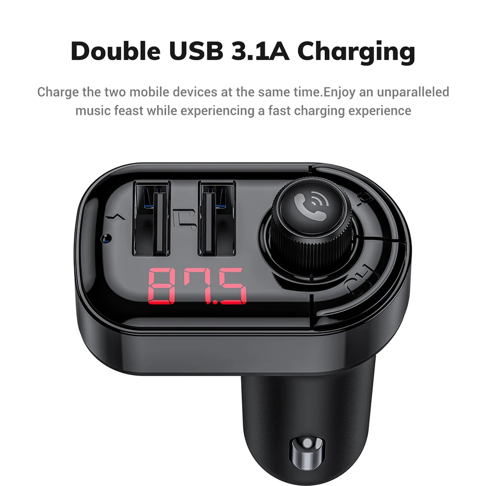 Автомобильное зарядное устройство TOPK 4 1 а с двумя USB портами fm передатчик Bluetooth