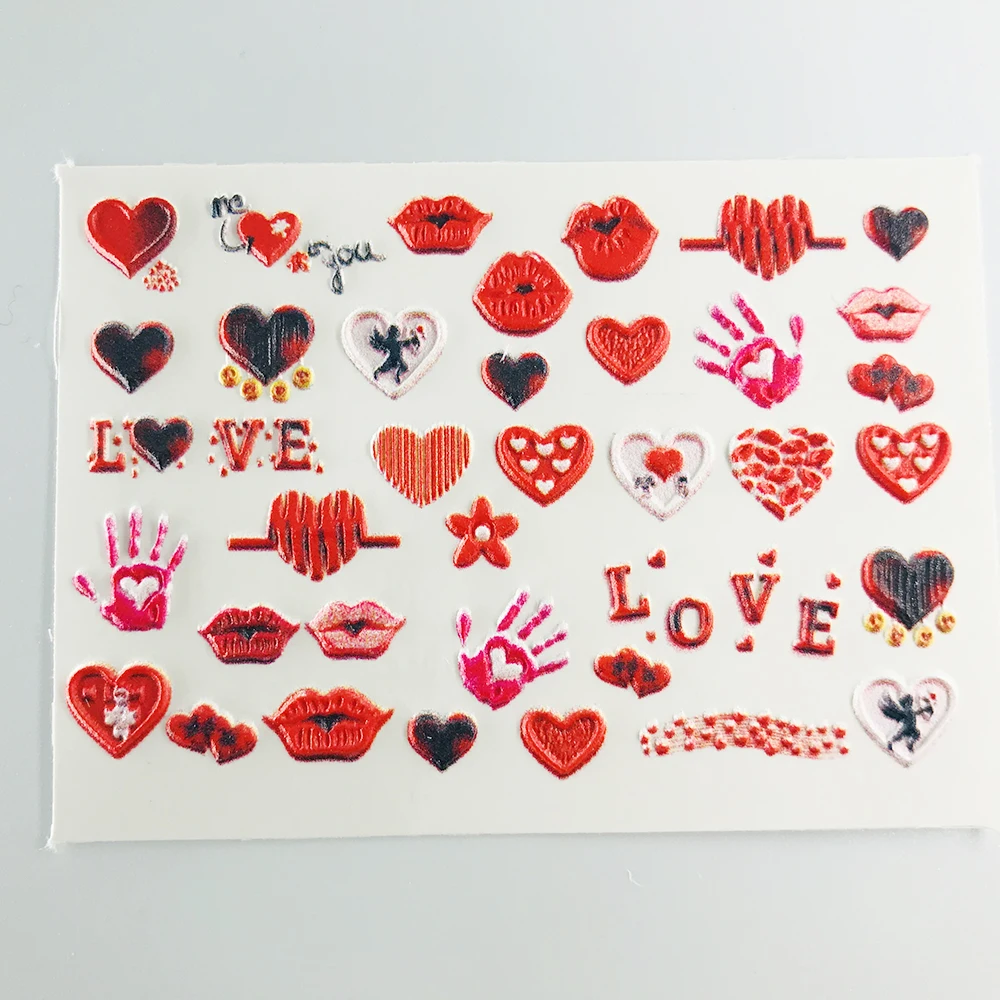 3d-наклейка для ногтей с акриловой гравировкой летние красные фиолетовые цветы