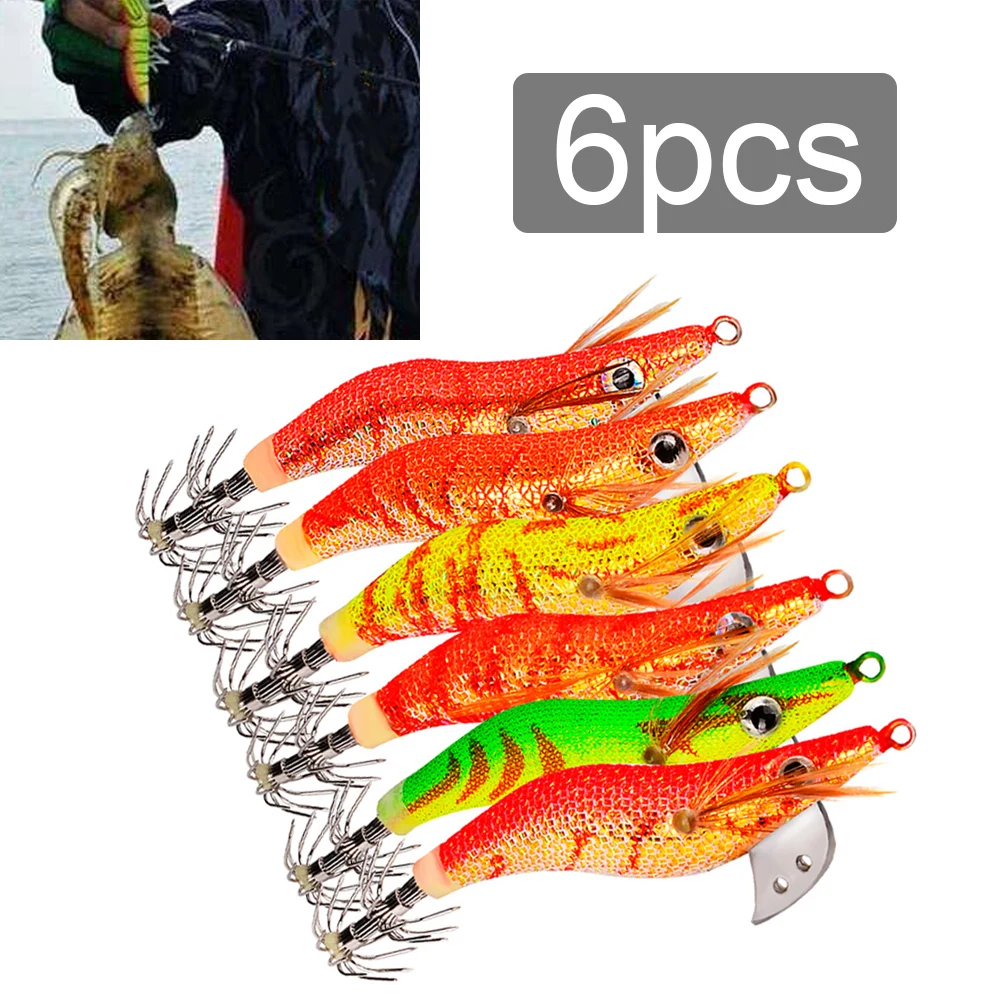 

6pcs/lot Fishing Lure Set 10.2cm Shrimp Squid Octopus Bait Fishing Jigs Hook Lures 12.5g 6 Colors Shrimp Baits