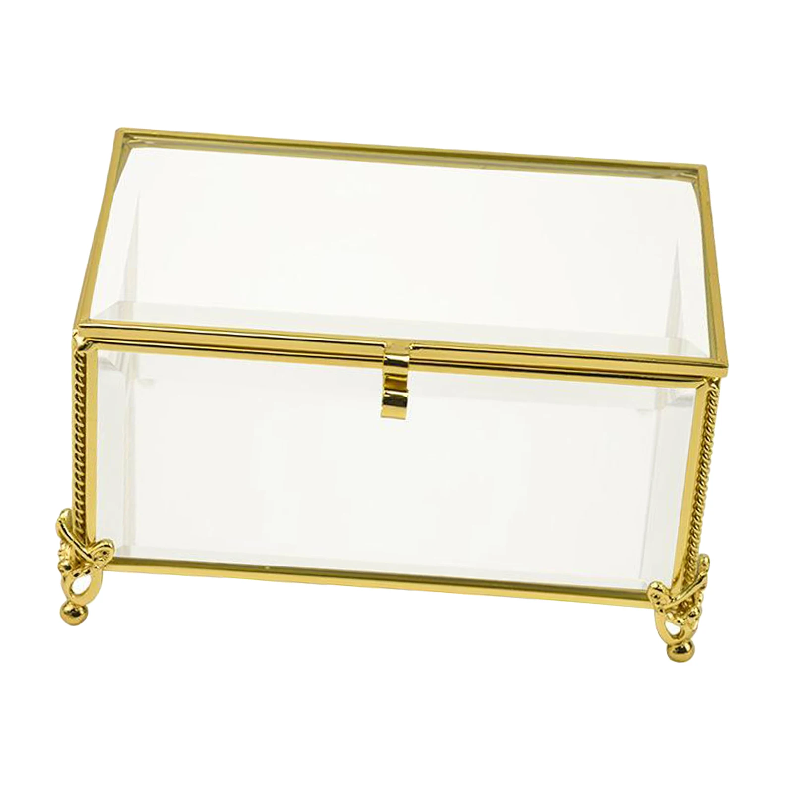 

Retro Golden Glass Jewelry Trinket Necklace Box Organizer 7.48x4.13x2.75" for Makeup Cosmetic Cotton Pads