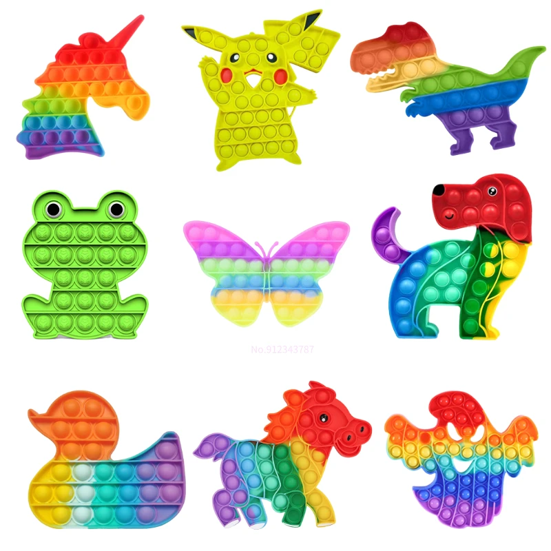 Мультяшная бабочка собака лягушка поп для взрослых детей Push Its Rainbow Bubble